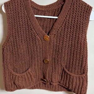 Size S Brown Knit Women's Sweater Vest